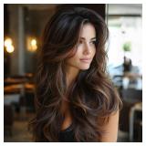 Long Brown Blonde Wigs for Women with Curtain Bangs 26inch Shake and Go Curtain Bang Wig,Skunk Middle Parting Synthetic Wavy Hair with Brown Highlight for Girls Daily Party Use - Retail: $24
