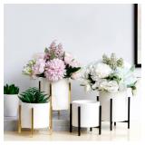 SIEBOLD Gold pencil cup Sturdy metal frame with white ceramic pen holder For desks and kitchen appliance holders - Retail: $12