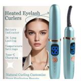 Heated Eyelash Curlers with Battery Indicator, Electric Eyelash Curler 3 Temperature Modes LED Display USB Rechargeable Makeup Tools, Heated Lash Curler Ideal Christmas Gift for Women (Blue) - Retail: