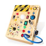 Iabedi Busy Board, Montessori Toy for 1-3 Years Old, Wooden Toddler Sensory Travel Toy, Ideal Gift for 1+ Year Old Boys (Busy Board Plus V2), Medium, Yellow - Retail: $23