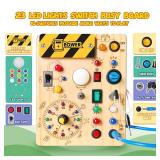 Iabedi Busy Board, Montessori Toy for 1-3 Years Old, Wooden Toddler Sensory Travel Toy, Ideal Gift for 1+ Year Old Boys (Busy Board Plus V2), Medium, Yellow - Retail: $23