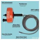 DrainX Power Pro 25-FT Steel Drum Auger Plumbing Snake with Drill Attachment | Use Manually or Powered | Heavy Duty Drain Cleaning Cable with Work Gloves and Storage Bag Included