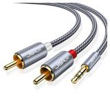 JSAUX RCA to 3.5mm Cable 6.6ft, Aux to RCA Headphone Male to Male Jack Adapter Nylon Braided 18 Audio Y Cord for Smartphones, MP3, Tablets, Speakers, HDTV -Grey - Retail: $7