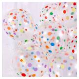 50 Pieces Polka Dot Balloons, Colorful Balloons, 12 Inch Rainbow Balloons, Clear Latex Balloons with Multicolor Dots for Kids Women Men Birthday Decoration, Party Supplies, Engagement Wedding Party - 