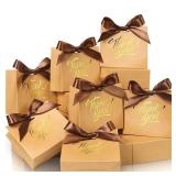 EQOREIIN Small Gift Bags, 25 Pack 4.5x1.8x3.9 Inches Mini Thank You Bags Brown Kraft Paper Gift Bag with Bow Ribbon, Small Candy Bags Gift Bag Bulk for Birthday Wedding Baby Shower (Brown) - Retail: $