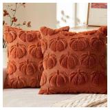 MIULEE Fall Throw Pillow Covers 18x18 Set of 2 Autumn Decorations Rust Pumpkin Accent Pillowcase for Outdoor Porch Sofa Couch Bed Living Room Plush Faux Fur Halloween Farmhouse Home Decor - Retail: $1