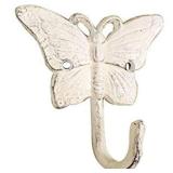 Whitewashed Cast Iron Butterfly Hook 6\ - Rustic Wall Hook - Butterfly Decor - Retail: $6in