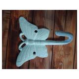 Whitewashed Cast Iron Butterfly Hook 6\ - Rustic Wall Hook - Butterfly Decor - Retail: $6in
