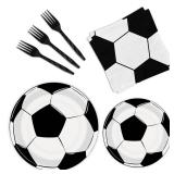 BQK 96 Pcs Soccer Plates and Napkins Party Supplies Soccer Paper Plates Soccer Birthday Party Decorations Soccer Party Favors Soccer Themed Birthday Party Supplies - Retail: $17