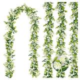 HIAGROW 6FT Eucalyptus Garland with Flowers, 4 Pack Greenery Hanging Faux Eucalyptus Garland Suitable for Table Wedding Backdrop Arch Wall Party Thanksgiving UV Protected Indoor Outdoor Decorations - 