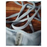 ZAFUL Womenfts Sexy Tie Spaghetti Strap Bikini Textured O Ring Ruched High Leg Swimsuit Cheeky Bathing Suits (Light Blue, S) - Retail: $35
