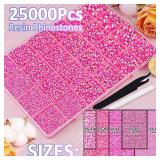 25000Pcs Resin Jelly Rhinestones with Tweezers for Crafting, Hot Pink AB Flatback Gems, Bedazzling Crystal with 3Pcs 10ml B7000 Jewelry Glue for DIY Crafts Clothing Tumblers Shoes Fabric Nail Art - Re