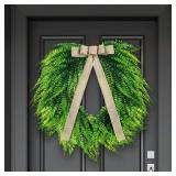 Juinte Fern Wreath for Front Door, 20\ Spring Summer Greenery Boston Fern Leaf Wreath for Outdoor Home Farmhouse Wall Window Decor - Retail: $15in