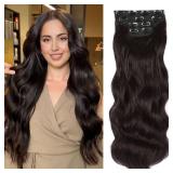 Vigorous Dark Brown Hair Extension 24InchLong Clip in Hair Extensions 4Pcs Thick Long Wavy Synthetic Hairpieces for Women - Retail: $23