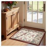 jinchan 2x3 Floral Rug for Entryway Washable Kitchen Rug Vintage Romance Design Small Mat Non Slip Indoor Doormat Lightweight Low-Profile Throw Carpet for Entrance Bathroom Laundry Room, RedBeige - Re