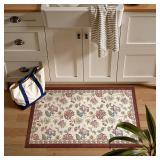 jinchan 2x3 Floral Rug for Entryway Washable Kitchen Rug Vintage Romance Design Small Mat Non Slip Indoor Doormat Lightweight Low-Profile Throw Carpet for Entrance Bathroom Laundry Room, RedBeige - Re