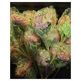 Thiccywoov 36 Pack Artificial Mini Rose Flowers with Plastic Vase Bulk, 24 Bundles Silk Rose Flower Artificial Bouquet 12 Plastic Vase with Rope Table Centerpiece Arrangement Wedding Party Deco(Purple