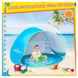 Monobeach Baby Beach Tent with Beach Sand Toys Pop Up Portable Shade Pool UPF50+ UV Protection Sun Shelter for Infant with Easy Set Up Canopy (Blue with Toys) - Retail: $46