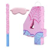 Pink Spider Web Number 4 Pinata, 16 Inch Spider Web Piñata for Boys Girls 4th Birthday Party Decorations with Stick and Blindfold (Spider Web Number 4 Pinata) - Retail: $27