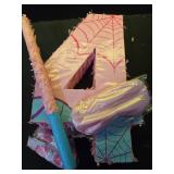 Pink Spider Web Number 4 Pinata, 16 Inch Spider Web Piñata for Boys Girls 4th Birthday Party Decorations with Stick and Blindfold (Spider Web Number 4 Pinata) - Retail: $27