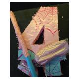 Pink Spider Web Number 4 Pinata, 16 Inch Spider Web Piñata for Boys Girls 4th Birthday Party Decorations with Stick and Blindfold (Spider Web Number 4 Pinata) - Retail: $27