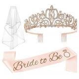 JETKONG 3 Pcs Bachelorette Party Decorations Bridal Shower Crown, Bride to Be SashandVeil for Women Bachelorette Party Gifts, Bachelorette Party Supplies, Gifts, Favors (Rose Gold) - Retail: $13