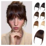 EINAEY Clip in Bangs, 100% Real Human Hair Dark Brown Fake Bangs Clip in Hair Extensions Wispy Bangs Fringe with Temples Hairpieces for Women Curved Air Bangs for Daily Wear - Retail: $19