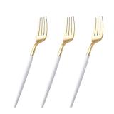 I00000 144 Plastic Forks, Disposable Flatware with White Handle, Look Like Gold Cutlery for Party Wedding - Retail: $40