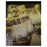 I00000 144 Plastic Forks, Disposable Flatware with White Handle, Look Like Gold Cutlery for Party Wedding - Retail: $40