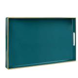 MAONAME Teal Serving Tray with Handles, Modern Decorative Tray for Coffee Table, Plastic Rectangular Trays for Ottoman, Bathroom, Decor, 15.8 x 10.2 x1.4 - Retail: $23