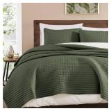 WRENSONGE Queen Quilt-3 Pieces Lightweight Bedspreads Olive Green Queen Size Quilt Bedding Set for All Seasons, Soft Summer Coverlet with 2 Pillow Shams Suitable for Bed and Couch - Retail: $50