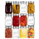 Ball Regular Mouth Mason Jars 32 oz. (12 Pack) - Pint Size Jars with Airtight Lids and Bands for Canning, Fermenting, Pickling, Meal Prep or DIY Decors and Projects Bundled with Peaknip Jar Opener - R