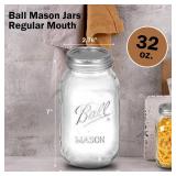 Ball Regular Mouth Mason Jars 32 oz. (12 Pack) - Pint Size Jars with Airtight Lids and Bands for Canning, Fermenting, Pickling, Meal Prep or DIY Decors and Projects Bundled with Peaknip Jar Opener - R