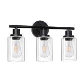 Unicozin Modern Bathroom Light Fixtures, 3 Light Vanity Lights, Black Wall Lamp with Clear Glass for Bathroom, Mirror, Living Room, Bedroom, Hallway, E26 Base - Retail: $36