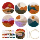 Temlum Punch Needle Coasters Kit, Punch Needle Embroidery Kits for Adults and Beginners - Including Patterns, Tools, Yarns, Hoop, Instruction, Coaster Holder Art Craft Supplies - Landscape - Retail: $