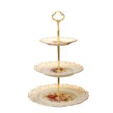 YOLIFE Flowering Shrubs 3 Tiered Cupcake Stand, Emboss Golden Leaves Edge Tea Party Pastry Tower, 6-8-10 inch - Retail: $40