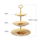 YOLIFE Flowering Shrubs 3 Tiered Cupcake Stand, Emboss Golden Leaves Edge Tea Party Pastry Tower, 6-8-10 inch - Retail: $40