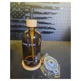 Amber Glass Hand Soap Dispenser Bathroom Set by Brighter Barns - Hand Soap Dispenser for Kitchen Sink and Bathroom - Bamboo Glass Bottle with Tray - Modern Home Decor for Spa, RV, Fitness Center (Ambe