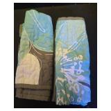GrandLinen - 3-Piece Fine Printed (90 X 88) Quilt Set Reversible Bedspread Coverlet (Double) Full Size Bed Cover (Aqua Blue, Grey, White Hibiscus Floral) - Retail: $39