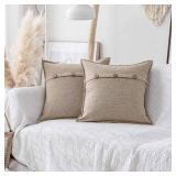 Home Brilliant Decorative Pillow Covers Textured Burlap Button Pillowcases Farmhouse Holiday Lined Linen Cushion Covers for Couch Living Room, Set of 2, 18x18 inches, Light Linen - Retail: $15
