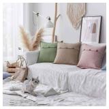 Home Brilliant Decorative Pillow Covers Textured Burlap Button Pillowcases Farmhouse Holiday Lined Linen Cushion Covers for Couch Living Room, Set of 2, 18x18 inches, Light Linen - Retail: $15