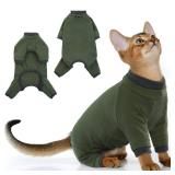 PUMYPOREITY Sticky Hair Cat Clothes, Prevent Loss Pajamas, Soft Sweaters for Cats Only, Onesie, Recovery Suit After Surgery, Green, M - Retail: $22