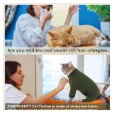 PUMYPOREITY Sticky Hair Cat Clothes, Prevent Loss Pajamas, Soft Sweaters for Cats Only, Onesie, Recovery Suit After Surgery, Green, M - Retail: $22