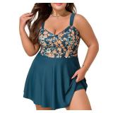 MiYang Womenfts Plus Size Two Piece Swimdress with Short Flowy Tankini Swimsuit Dress Bathing Suit Black 20