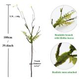 Fosolasi 2pcs 40 inch Bendable Artificial Tree Cherry Blossom Branches Vines Twigs Limb Trunk Silk Moss Green Plants For Minimalist Decor Wall Hanging Vase Flower Arrangement Room Halloween Decoration