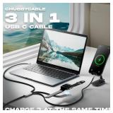 chubbycable Tri-Flex 3 in 1 USB C Cable for Apple Watch Charger Silicone 100W Multi Charging Cable Fast Charge Compatible with iPhone 17-15 Series iWatch iPad Airpods MacBook, 4.1FT, Orange - Retail: 