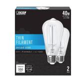 Feit Electric ST19 Vintage Edison LED Light Bulb, 40W Equivalent, Dimmable, 5000K Daylight, E26 Base, Clear Glass Thin Filament Lighting Bulbs, 15,000-Hour Lifetime, ST1940950CATFIL2, 2 Pack - Retail: