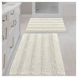 Non Slip Thick Shaggy Chenille Bathroom Rug Mat Set Extra Soft and Absorbent Striped Floor Rugs, 2 Piece, Machine-Washable - Retail: $31