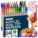 ARTISTRO Acrylic Paint Markers for Rock, Fabric, Wood, Glass, Craft - 24 Quick Dry Dual-Tip Paint Pens for Halloween Decorations - Pumpkin Painting Kit, Drawing Markers, Art Supplies, Christmas Gift -