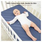 Bearmoss Muslin Mini Crib Sheets for Pack N Play Mattress - 100% Cotton - 38\x26\in Soft Breathable Playard Baby Crib Sheets Neutral for Boys Girls - 2 Pack (Blue Crescent) - Retail: $19in